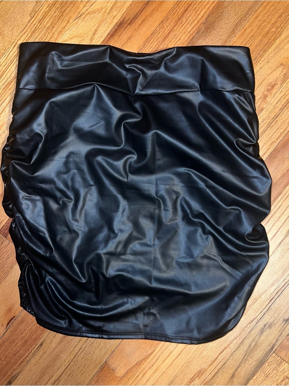 HALARA Black Faux Leather Longer Mini Skirt
